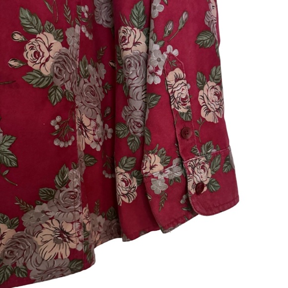 Papagallo Blouse Long Sleeve Burgundy Print 2X - Picture 6 of 16